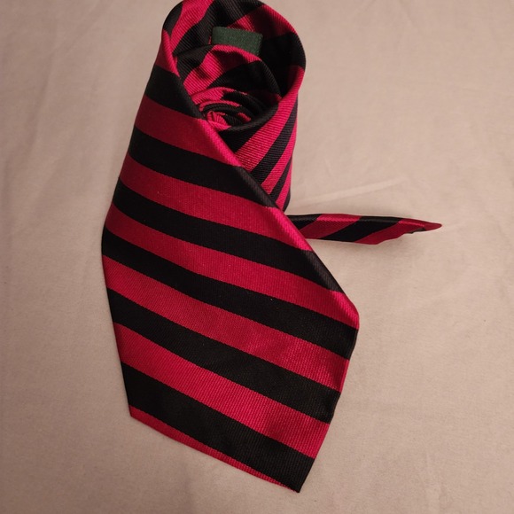 Lauren Ralph Lauren Red & Navy Striped Necktie MensClassic Timeless Business - Picture 4 of 4